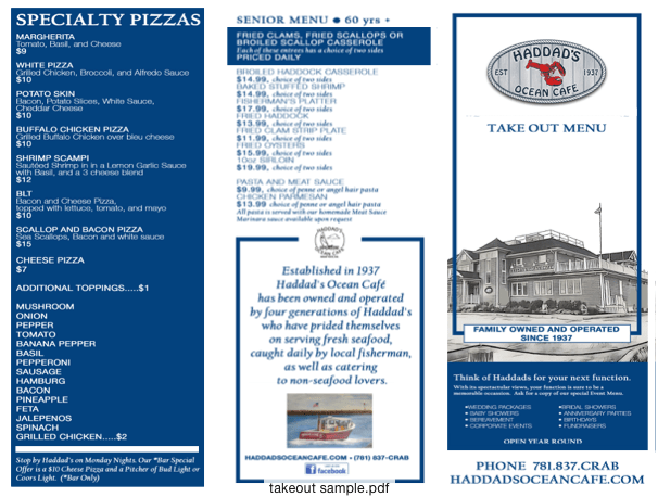 bar and takeout menu haddad's